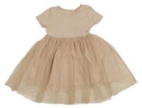 Svetloružové rebrované šaty s tylovou sukní so srdiečkami H&M