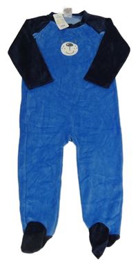 Nové - Modro-tmavomodrý sametový overal s medvědem