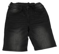 Černé teplákovo/riflové kraťasy ošoupaného vzhledu H&M