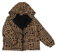Černo-broskvová vzorovaná šusťáková zimní parka s kapucí River Island