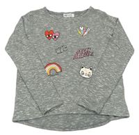 Sivý melírovaný ľahký sveter s obrázkami zn. h&M