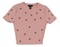 Svetloružové crop tričko so včelkami New Look