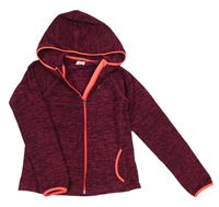 Tmavorůžovo-vínová melírovaná funkční fleecová propínací mikina s kapucí H&M