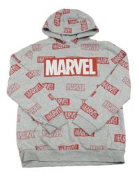 Šedá mikina s logy a kapucí Marvel 