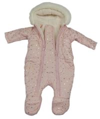 Světlerůžová šusťáková zimní kombinéza s puntíky a kapucí St. Bernard