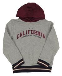 Šedo-vínová mikina s nápisem a kapucí Primark