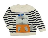 Smetanovo-tmavomodrý pruhovaný sveter s psíkom Dunnes