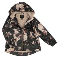Čierna nepromokavá jarná parka s kvetmi a kapucňou Firetrap