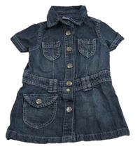 Tmavomodré prepínaci rifľové šaty s golierikom