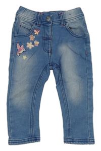 Modré teplákové rifle s kvietkami Ergee