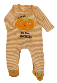 Oranžovo-bílý pruhovaný sametový overal s dýněmi 