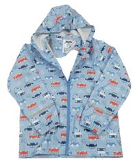 Svetlomodrá nepromokavá bunda s autami a kapucňou Lupilu