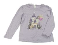 Levandulové triko s hradem a síťovinou  C&A