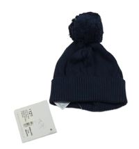 Nové - Tmavomodrá pletená čepice s bambulí 