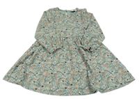 Khaki bavlnené šaty so zvieratkami a kvietkami Topolino