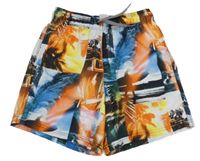 Oranžovo-modré plážové kraťasy so surfermi C&A