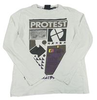 Biele tričko s potlačou a logom PROTEST