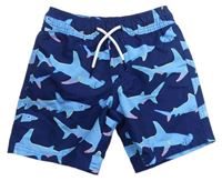 Tmavomodro-modré plážové kraťasy so žralokmi a kladivouny M&S