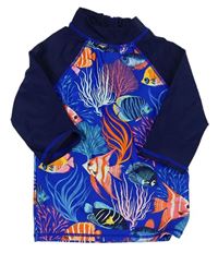 Safírovo-tmavomodré UV tričko s rybičkami Miniclub