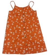 Tehlové vzorované letné šaty s kvietkami a gombíkmi PRIMARK