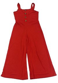 Červený žebrovaný kalhotový culottes overal s knoflíky New Look