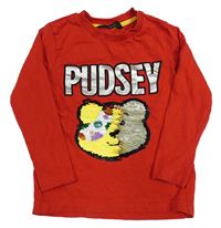 Červené triko s medvídkem Pudsey z překlápěcích flitrů George
