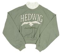 Khaki crop mikina s Hedwigou - Harry Potter a bílým límečkem H&M
