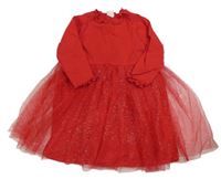 Červené šaty se třpytivým tylem H&M