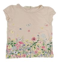 Světlerůžové tričko s kytičkami a motýlky H&M