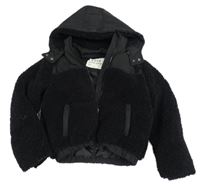 Černá huňato/šusťáková zateplená crop bunda s kapucí F&F