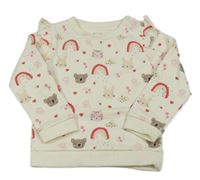 Nová - Smotanová mikina so zvieratkami a duhami a kvietkami a volánikmi zn. Peacocks