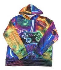 Barevná sportovní mikina s ovladačem a kapsou a kapucí 