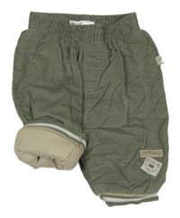 Khaki manšestrové zateplené kalhoty s medvídkem a pruhy