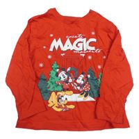 Červené tričko s Mickey a Minnie a Plutem s vánočním motívom PRIMARK