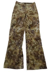 Béžovo-hnedé široké manšestráky s kvetmi