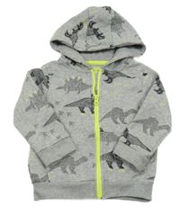 Šedá melírovaná propínací mikina s dinosaury a kapucí F&F