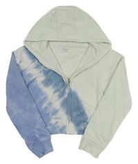 Modro-bielo-svetlomodrá batikovaná prepínaci crop mikina s kapucňou PRIMARK