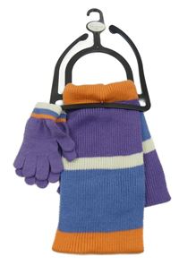 Nové - 2Set - Fialovo-modro-bílo-oranžová šála + prstové rukavice PRIMARK