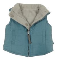 Modrošedá prošívaná šusťáková zateplená oboustranná vesta s tučňáčkem Patch