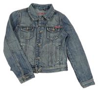 Modrá rifľová crop bunda s golierikom RETOUR