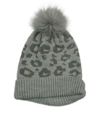 Sivo-tmavošedo-strieborná vzorovaná melírovaná čapica s brmbolcom