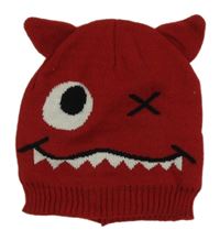 Červená pletená čepice - příšerka