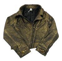 Zlato-čierny rifľový jarný crop krivák s golierikom TUMBLE 'N DRY