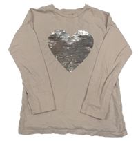 Pudrové triko se srdíčkem z flitrů Next