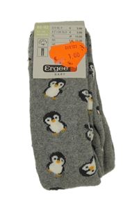 Nové - šedé melírované teplé punčocháče s tučňáčky Ergee