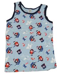 Světlemodro-tmavomodré tielko s piráty a žralokmi a poklady