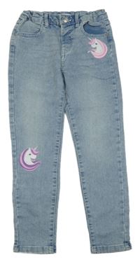 Světlemodré šisované skinny rifle s jednorožci sinsay