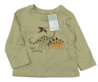 Nové - světlekhaki triko s dinosaury PRIMARK