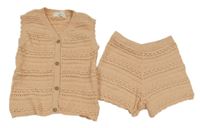 2Set - Pudrová ažurová vzorovaná propínací pletená vesta + kraťasy H&M