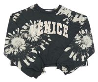Tmavosivá batikovaná crop mikina s nápisom H&M